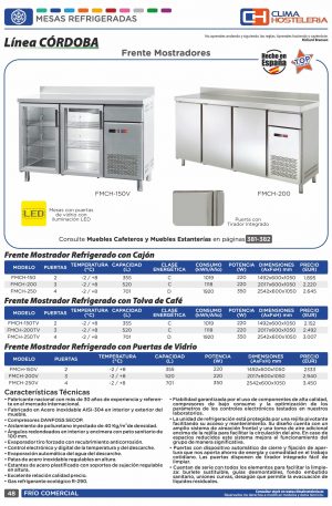 Frente Mostrador Refrigerado con Puertas de Vidrio 4 puertas de 2542 x600 x1045h mm CORDOBA FMCH-250V