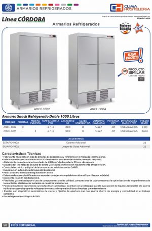 Armario Snack Refrigerado 2 Puertas Fondo 665 de 1250 x665 x2075h mm CORDOBA ARCH-1002