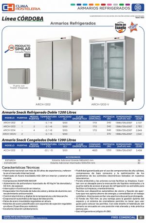 Armario Snack Refrigerado 4 Medias Puertas Fondo 726 de 1388 x726 x2067h mm CORDOBA ARCH-1204