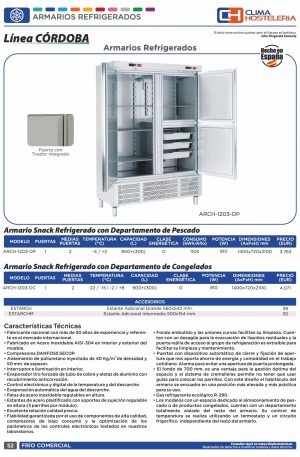 Armario Snack Refrigerado con Departamento de Pescado Fondo 726 de 1388 x726 x2067h mm CORDOBA ARCH-1203-DP