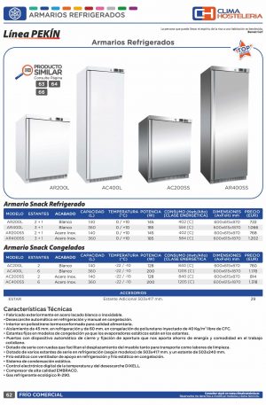 Armario refrigerado 200 litros acero inoxidable 600x615x870h mm PEKIN AR200SS