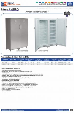 Armario Snack Refrigerados y Congelados 700 litros 2 Puertas Inoxidable de 1220 x650 x1820h mm AVEIRO KITCF350PROSS