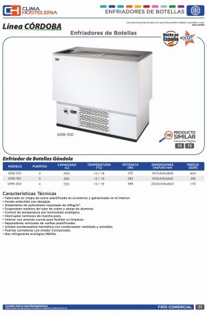 Enfriador de Botellas Góndola 2 Puertas de 1017 x545 x840h mm CORDOBA GRB-100