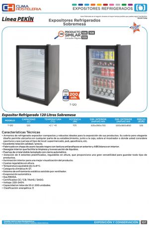 Armario Expositor Sobremesa 120 litros de 500 x560 x850h mm PEKIN T-120