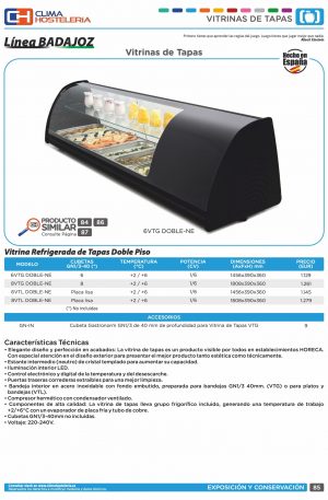 Vitrina refrigerada de tapas doble piso 6 bandejas GN1/3-40 color negro dim.1456x390x360h mm línea Badajoz 6VTG DOBLE-NE