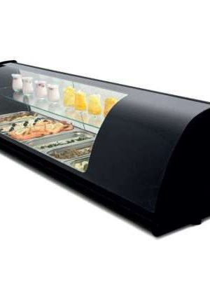 Vitrina refrigerada de tapas doble piso 6 bandejas GN1/3-40 color negro dim.1456x390x360h mm línea Badajoz 6VTG DOBLE-NE
