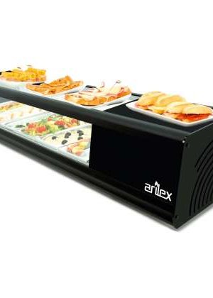 Vitrina refrigerada de tapas placa lisa color negro dim.1456x390x287h mm línea Badajoz 6VTL PLANA-NE