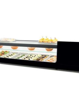 Vitrina refrigerada de tapas triple piso 6 bandejas GN1/3-40 color negro dim.1456x390x376h mm línea Badajoz 6VTG TRIPLE-NE