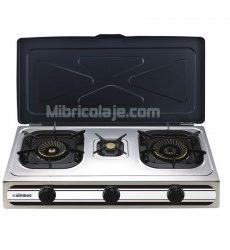 COCINA DE GAS 3 FUEGOS CON TAPA INOX AIRMEC